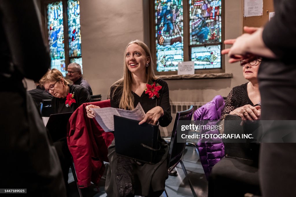 Church Choir members getting ready for performance