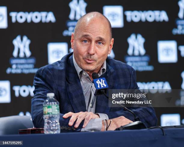 Brian Cashman, general manager of the New York Yankees at a press conference at Yankee Stadium in the Bronx, New York on November. 4, 2022.