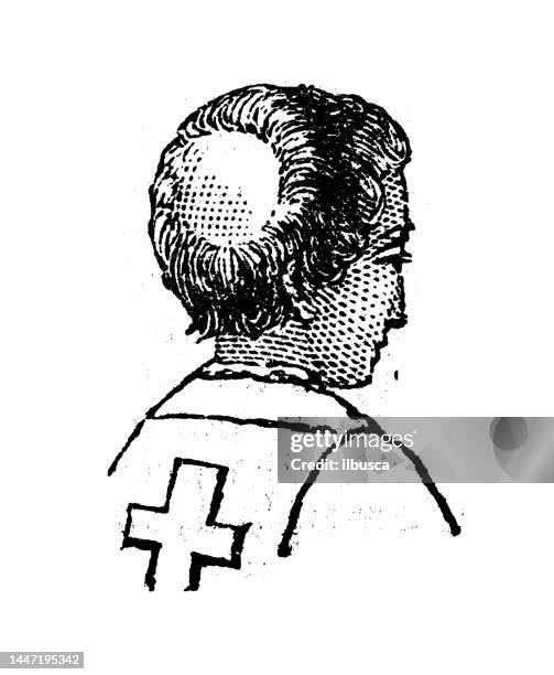 antique engraving illustration: tonsure - man back head stock illustrations