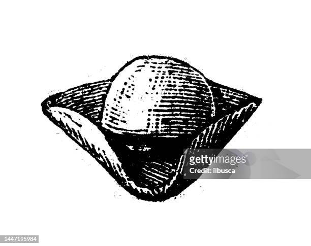 stockillustraties, clipart, cartoons en iconen met antique engraving illustration: tricorn hat - driekantige hoed