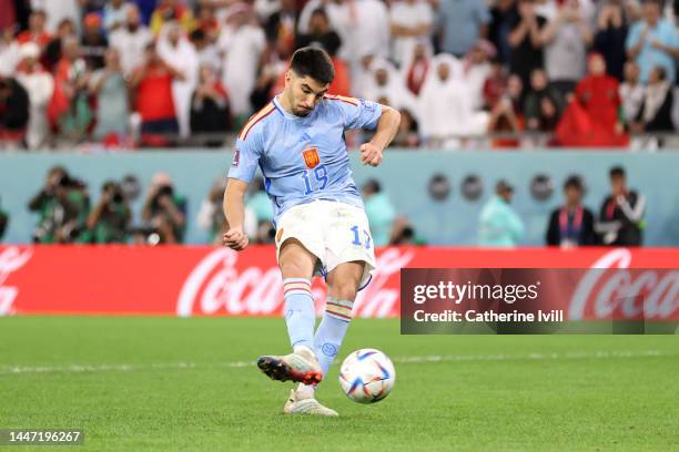 Carlos Soler of Spain misses the team's second penalty in the penalty shoot out during the FIFA World Cup Qatar 2022 Round of 16 match between...