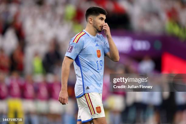 Carlos Soler of Spain reacts after missing their side's second penalty in the penalty shoot out during the FIFA World Cup Qatar 2022 Round of 16...