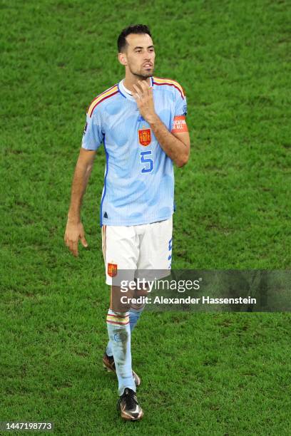Sergio Busquets of Spain looks dejected after their sides' elimination from the tournament during the FIFA World Cup Qatar 2022 Round of 16 match...