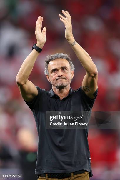 Luis Enrique, Head Coach of Spain, applauds fans after their defeat through the penalty shootout during the FIFA World Cup Qatar 2022 Round of 16...