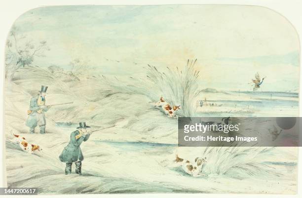 Hunt Crossing Stream Shooting Ducks, c. 1888. Attributed to Henry Alken. Creator: Unknown.