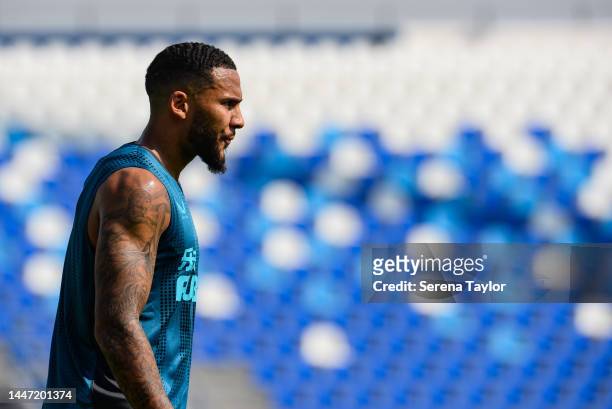 Jamaal Lascelles during the Newcastle United Training Session at the Al Hilal FC Training Centre on December 06, 2022 in Riyadh, Saudi Arabia.