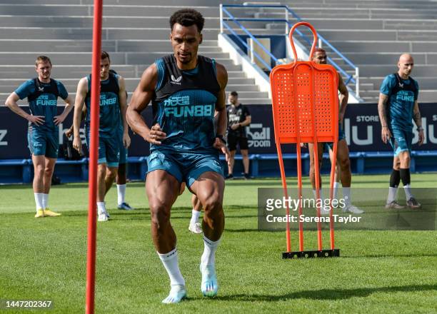 Jacob Murphy runs during the Newcastle United Training Session at the Al Hilal FC Training Centre on December 06, 2022 in Riyadh, Saudi Arabia.