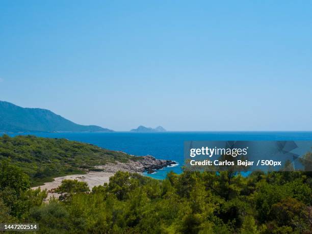 scenic view of sea against clear blue sky - turquía 個照片及圖片檔