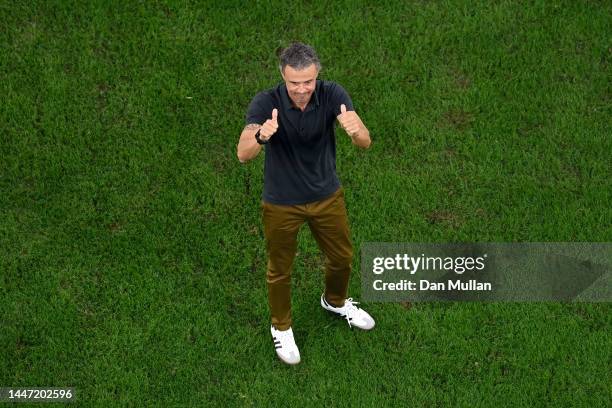 Luis Enrique, Head Coach of Spain, looks dejected after their sides' elimination from the tournament during the FIFA World Cup Qatar 2022 Round of 16...