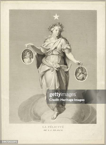 La Félicité de la France, 1810/14. The Happiness of France. Allegorical figure with portraits of Napoleon and Josephine. Creator: Unknown.