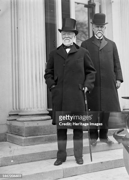 Andrew Carnegie with Theodore P. Gilman, 1914. Scottish-American industrialist and philanthropist Carnegie, and US politician and businessman Gilman....