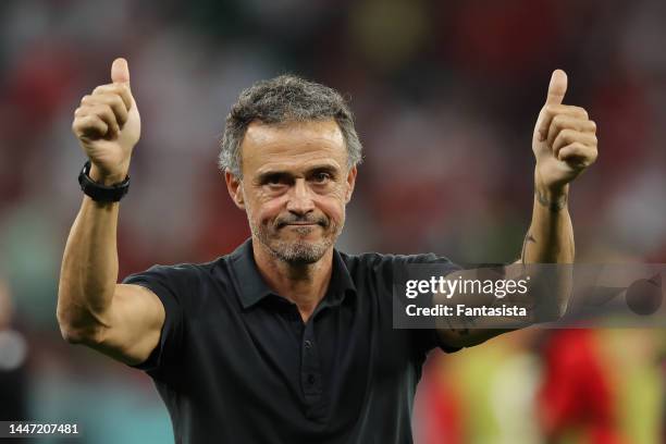 Luis Enrique Head coach of Spain salutes the fans following the penalty shoot out defeat in the FIFA World Cup Qatar 2022 Round of 16 match between...