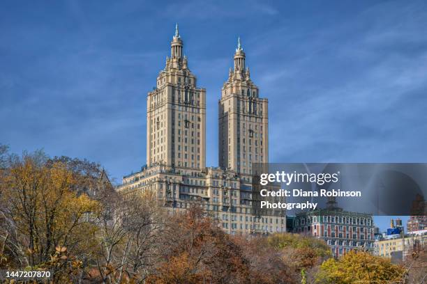 view of the san remo on central park west, new york city - central park manhattan - fotografias e filmes do acervo