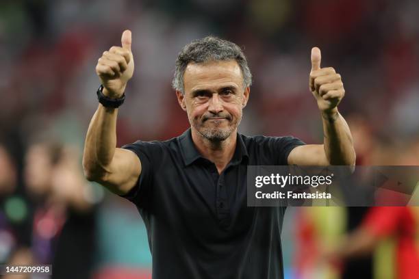 Luis Enrique Head coach of Spain salutes the fans following the penalty shoot out defeat in the FIFA World Cup Qatar 2022 Round of 16 match between...