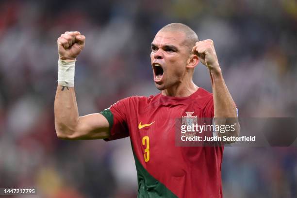 Pepe of Portugal celebrates after scoring the team's second goal during the FIFA World Cup Qatar 2022 Round of 16 match between Portugal and...