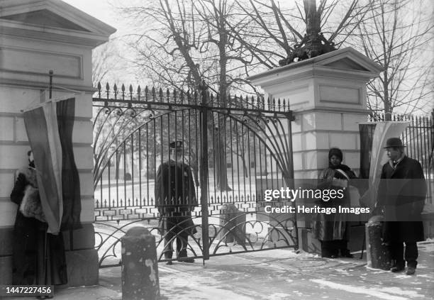 Woman Suffrage - Pickets at White House, 1917. Creator: Harris & Ewing.