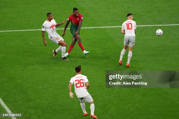 Rafael Leao of Portugal scores the team's sixth goal during the FIFA World Cup Qatar 2022 Round of 16 match between Portugal and Switzerland at...