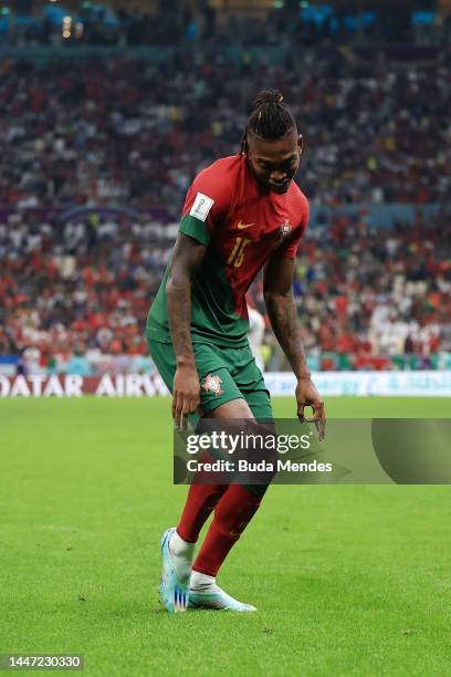 Rafael Leao of Portugal celebrates after scoring the team's sixth goal during the FIFA World Cup Qatar 2022 Round of 16 match between Portugal and...