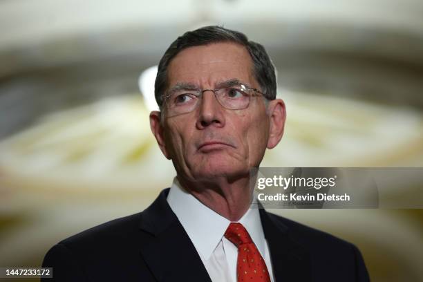 Sen. John Barasso speaks to reporters following the Senate weekly policy luncheons, at the U.S. Capitol on December 06, 2022 in Washington, DC....