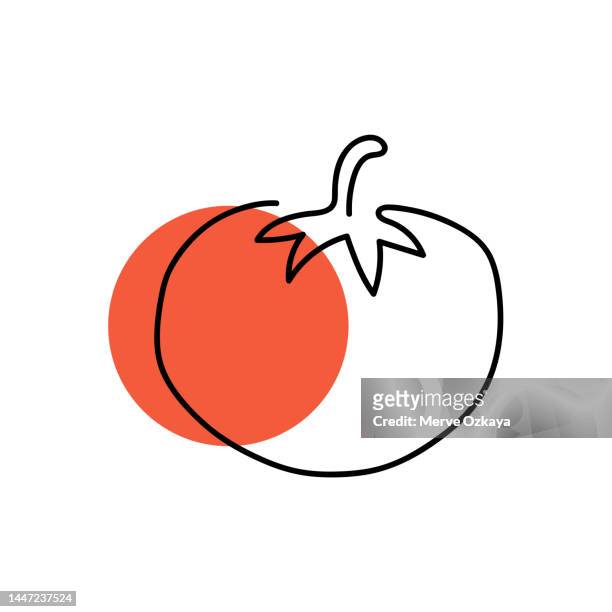 ilustrações de stock, clip art, desenhos animados e ícones de abstract red shaped tomato. single line tomato icon - restaurant logo