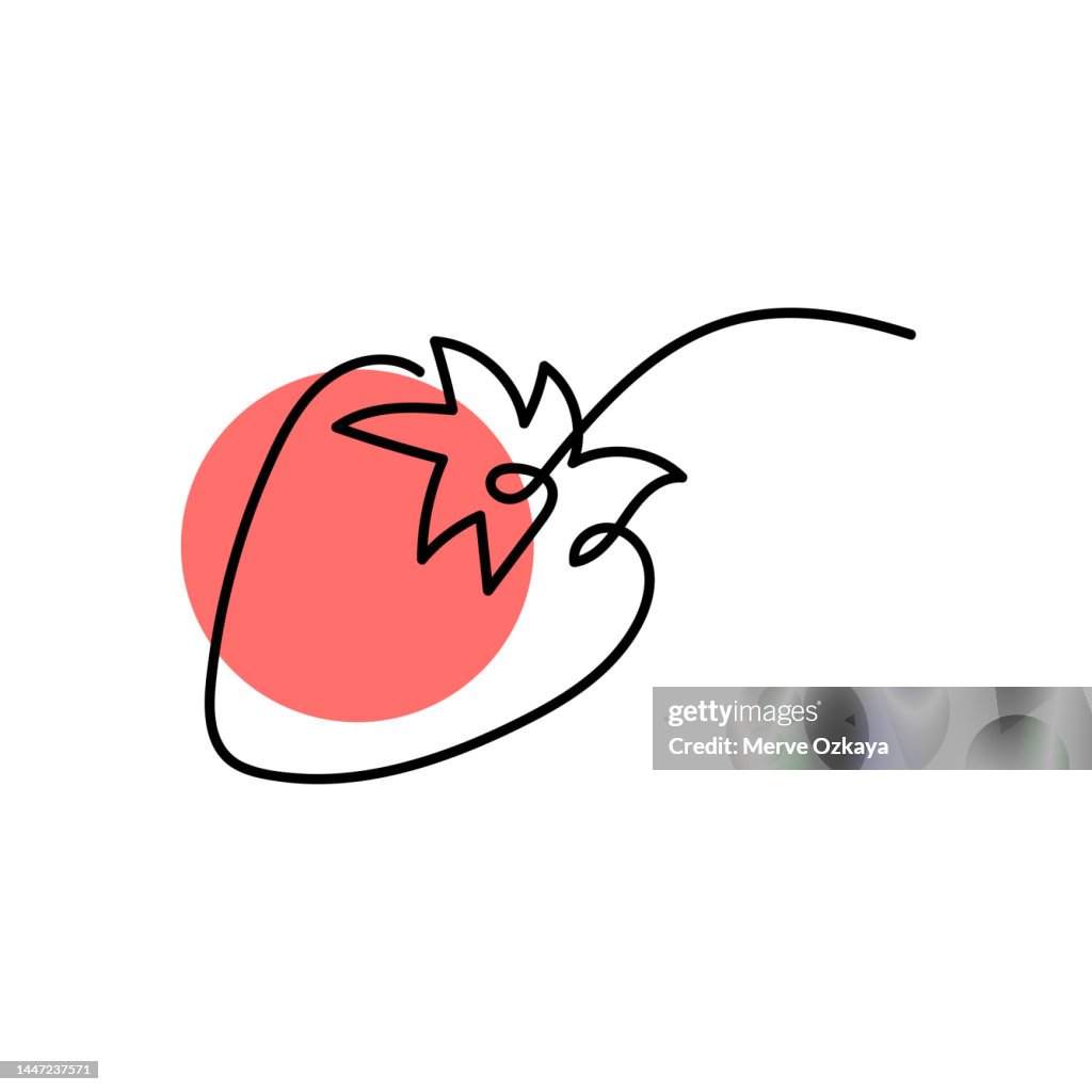 Abstract shaped strawberry . single line strawberry icon
