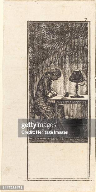 Young Man Writing by Lamplight, 1784. Creator: Daniel Nikolaus Chodowiecki.