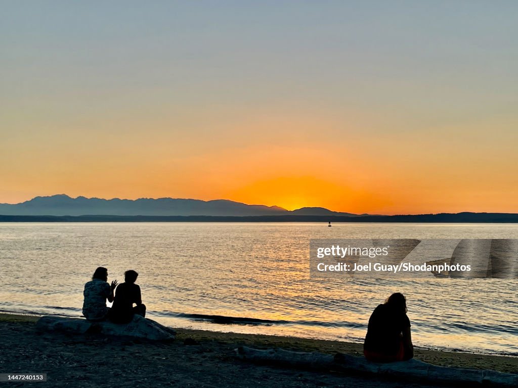 3 people on beach log