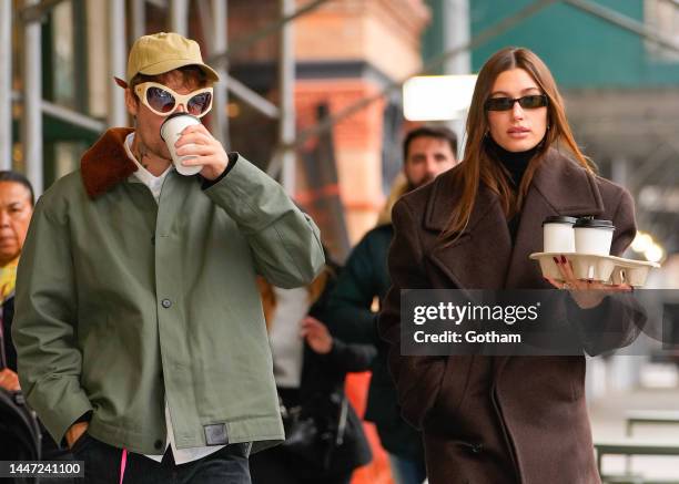 Justin Bieber and Hailey Bieber are seen on December 06, 2022 in New York City.