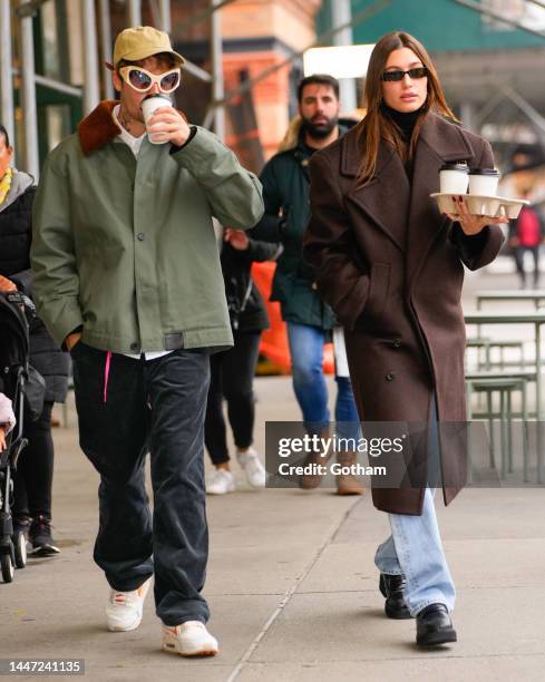 Justin Bieber and Hailey Bieber are seen on December 06, 2022 in New York City.