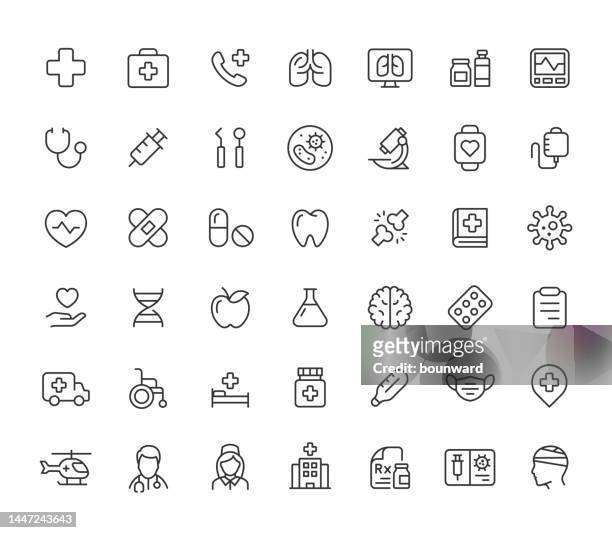 ilustrações de stock, clip art, desenhos animados e ícones de 42 medical line icons. editable stroke. - blood bag stock illustrations