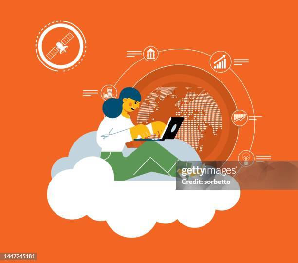 cloud computing - businesswoman - value stream stock illustrations
