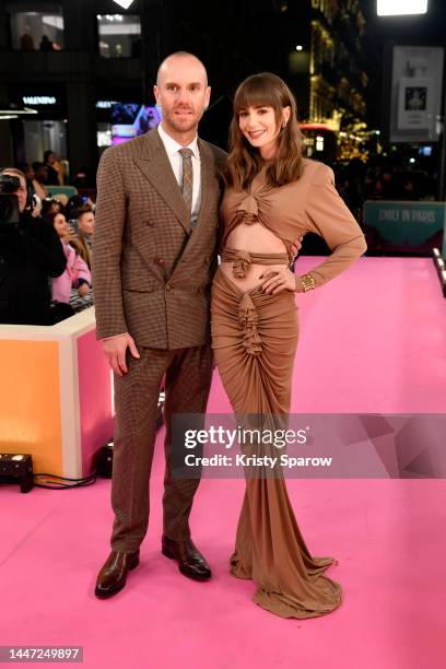 Charlie McDowell and Lily Collins attend the "Emily In Paris" by Netflix - Season 3 World Premiere at Theatre Des Champs Elysees on December 06, 2022...