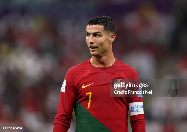 Cristiano Ronaldo of Portugal looks on during the FIFA World Cup Qatar 2022 Round of 16 match between Portugal and Switzerland at Lusail Stadium on...