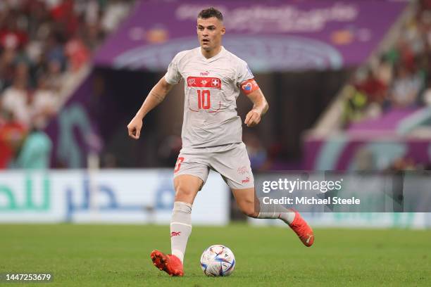 Granit Xhaka of Switzerland during the FIFA World Cup Qatar 2022 Round of 16 match between Portugal and Switzerland at Lusail Stadium on December 06,...