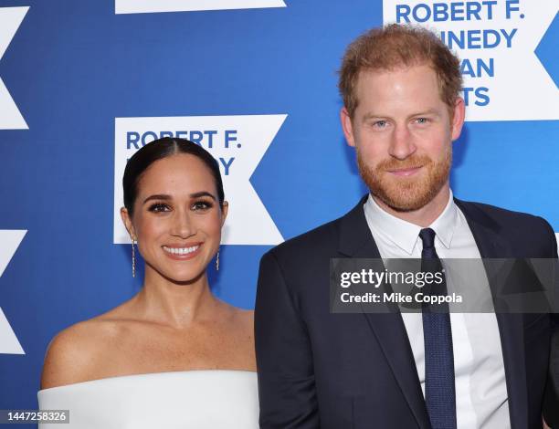 Meghan, Duchess of Sussex and Prince Harry, Duke of Sussex attend the 2022 Robert F. Kennedy Human Rights Ripple of Hope Gala at New York Hilton on...