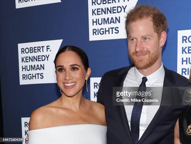 Meghan, Duchess of Sussex and Prince Harry, Duke of Sussex attend the 2022 Robert F. Kennedy Human Rights Ripple of Hope Gala at New York Hilton on...