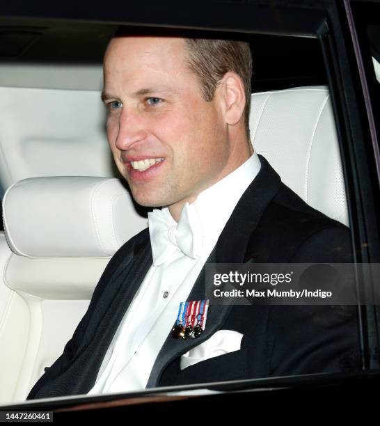 Prince William, Prince of Wales departs after attending the annual Reception for Members of the Diplomatic Corps at Buckingham Palace on December 6,...