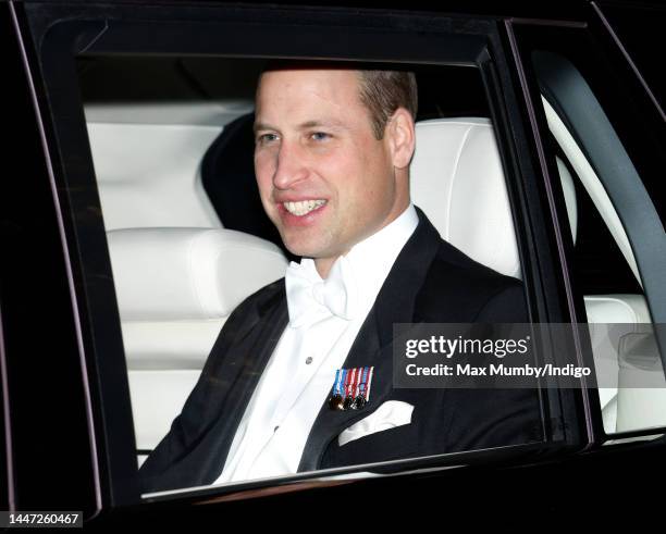 Prince William, Prince of Wales departs after attending the annual Reception for Members of the Diplomatic Corps at Buckingham Palace on December 6,...