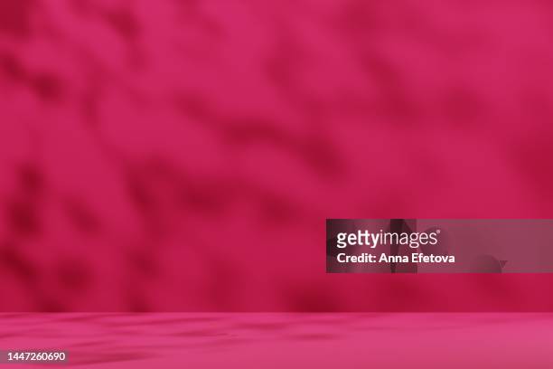 magenta space with natural shadows. perfect place for product. demonstrating viva magenta - trendy color of the year 2023 - summer abstract background stock-fotos und bilder