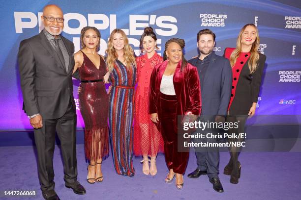 Pictured: James Pickens Jr., Kelly McCreary, Ellen Pompeo, Caterina Scorsone, Chandra Wilson, Jake Borelli, and Camilla Luddington arrive to the 2022...