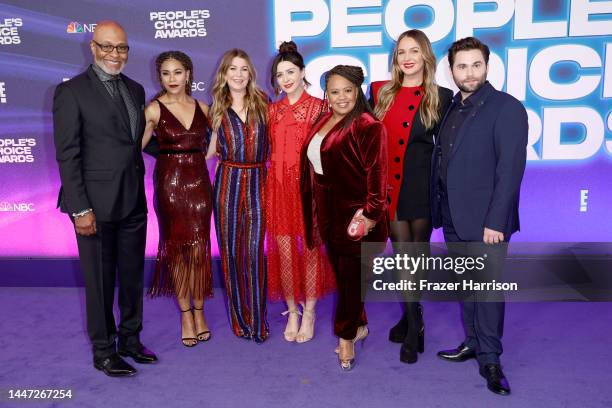 James Pickens Jr., Kelly McCreary, Ellen Pompeo, Caterina Scorsone, Chandra Wilson, Camilla Luddington, and Jake Borelli attend the 2022 People's...