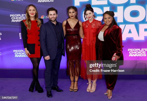 Camilla Luddington, Kelly McCreary, Jake Borelli, Caterina Scorsone, and Chandra Wilson attends the 2022 People's Choice Awards at Barker Hangar on...