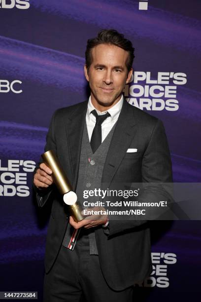 Pictured: Honoree Ryan Reynolds, recipient of the People's Icon Award, poses backstage during the 2022 People's Choice Awards held at the Barker...