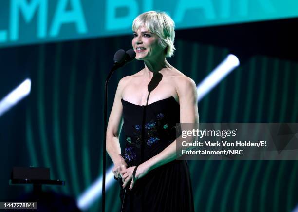 Pictured: Selma Blair accepts The Competition Contestant of 2022 award for ‘Dancing with the Stars’ on stage during the 2022 People's Choice Awards...