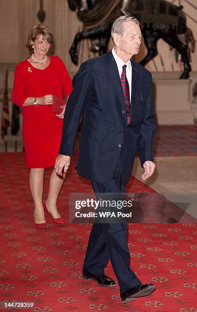 King Michael of Romania arrives at a lunch for Sovereign Monarch's held in honour of Queen Elizabeth II's Diamond Jubilee, at Windsor Castle, on May...