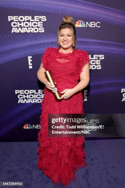 Pictured: Honoree Kelly Clarkson, recipient of The Daytime Talk Show of 2022 award for ‘The Kelly Clarkson Show’, poses backstage during the 2022...