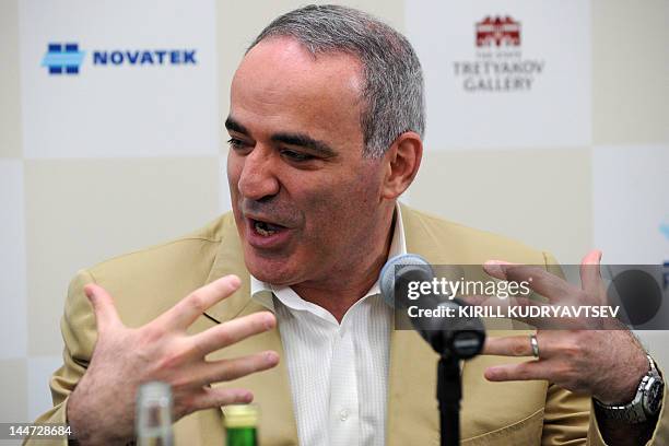 The ex-world champion and Russian opposition leader Garry Kasparov attends a press conference during FIDE World chess championship match between...