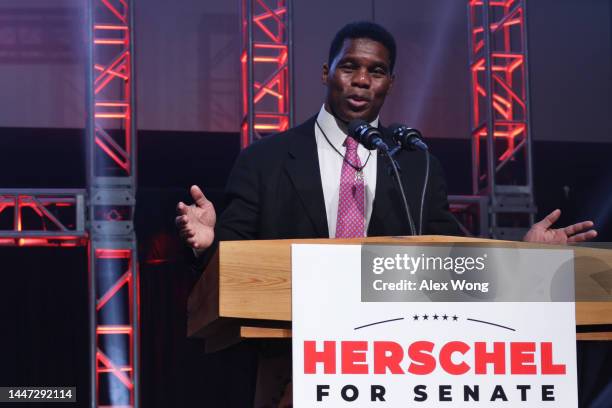 Georgia Republican Senate candidate Herschel Walker delivers his concession speech during an election night event at the College Football Hall of...