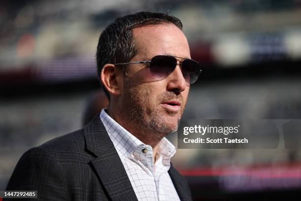 Executive Vice President and General Manager Howie Roseman looks on before the game against the Tennessee Titans at Lincoln Financial Field on...