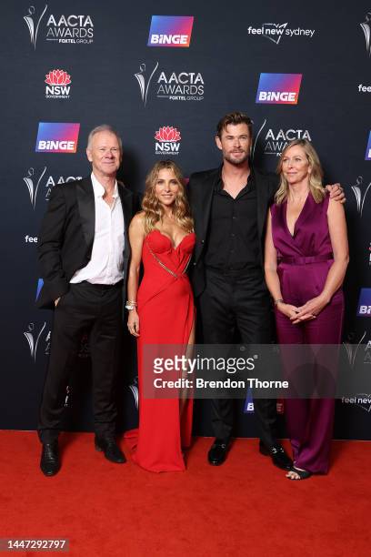 Craig Hemsworth, Elsa Pataky, Chris Hemsworth and Leonie Hemsworth attend the 2022 AACTA Awards Presented By Foxtel Group at the Hordern on December...